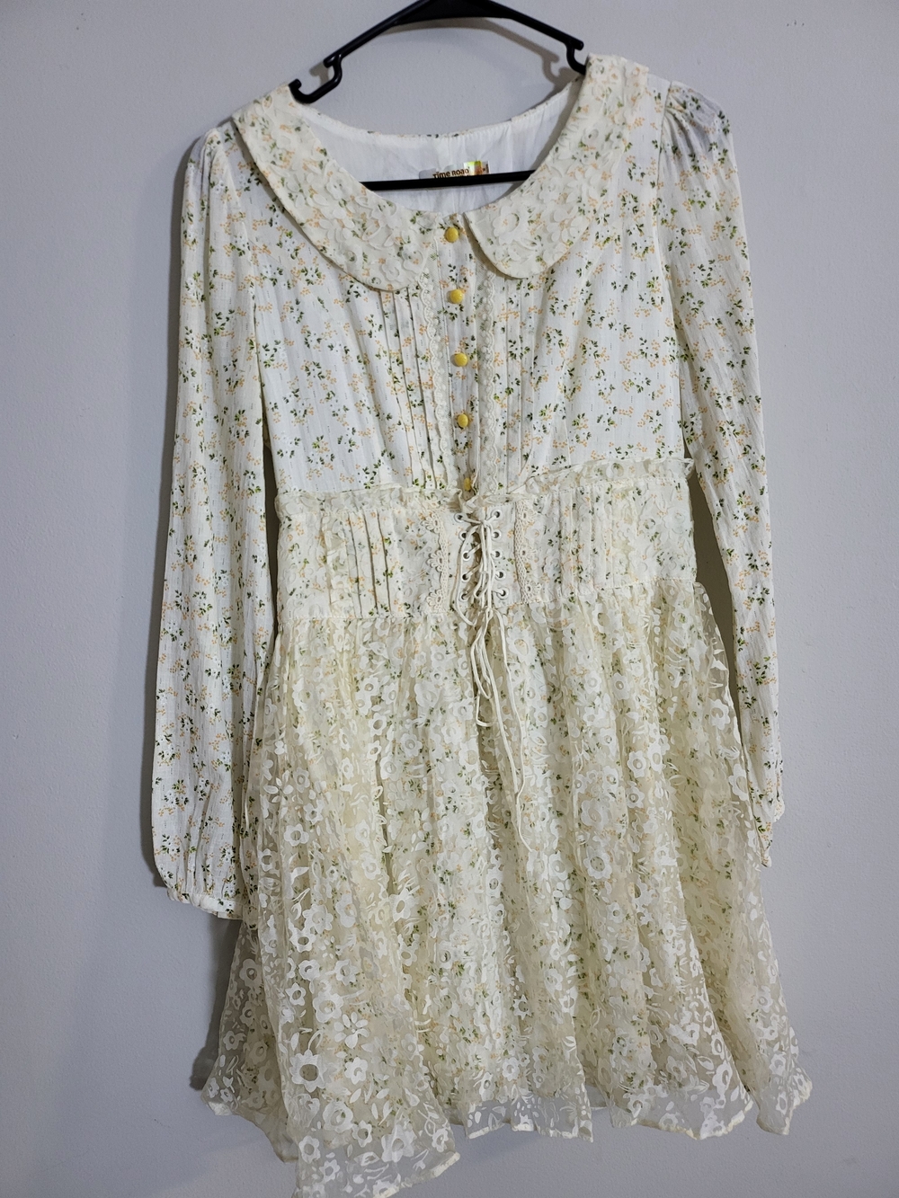 Time Road Cream Floral Lace Dress with Peter Pan Collar